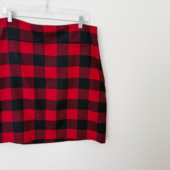 [Talbots] Red Black Buffalo Plaid Wool Blend Pencil Mini Skirt Holiday Fall 12 - Picture 4 of 10